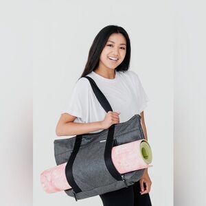 Aruna Aamina Yoga Tote in Charcoal with red lining gym bag beach bag